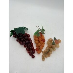 Vintage Rubber Grapes Lot 3 Red Amber Yellow Faux Fruit Italian Decor